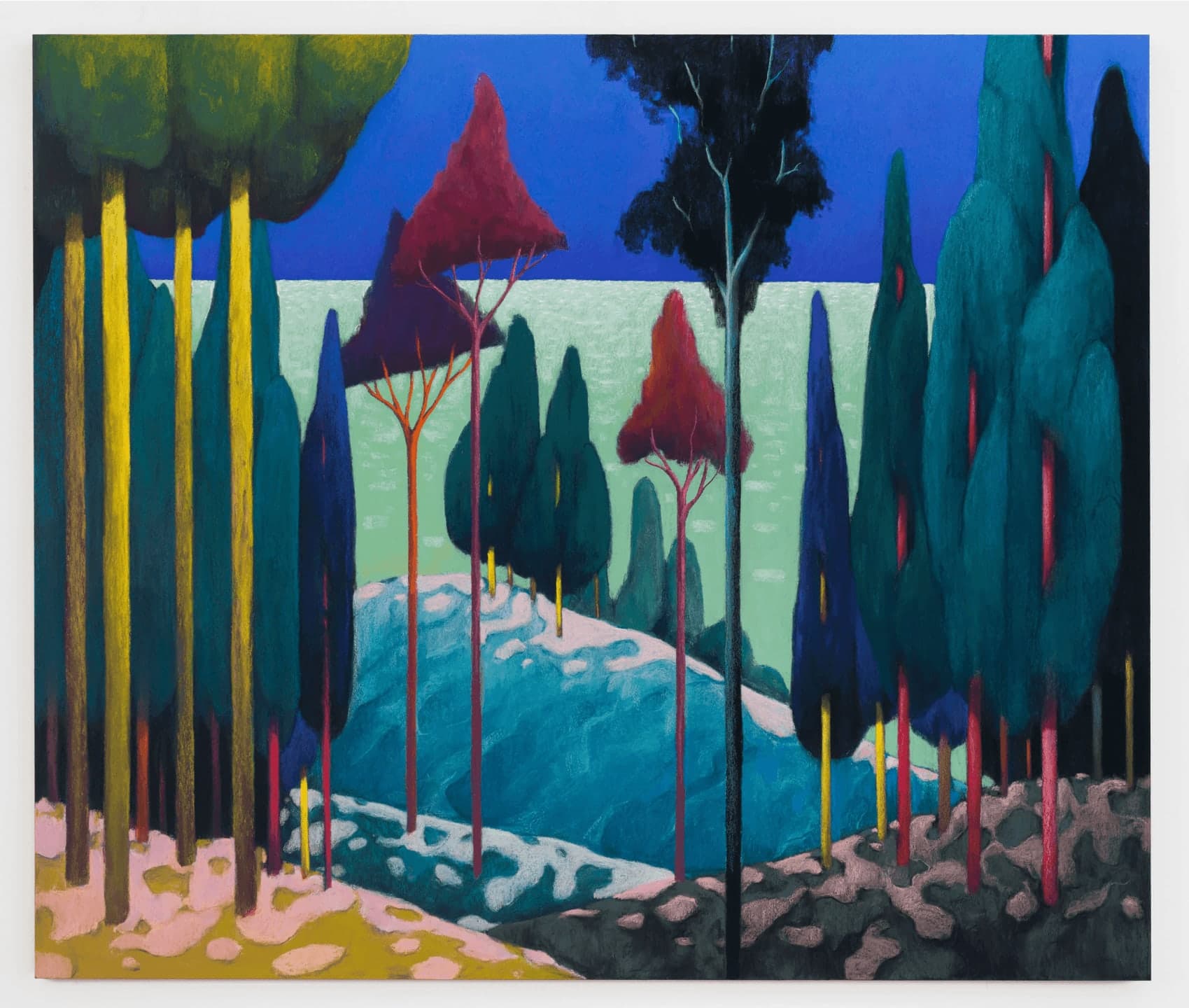 Landscape, 2021. Soft pastel on linen. Courtesy: the Artist and Xavier Hufkens, Brussels