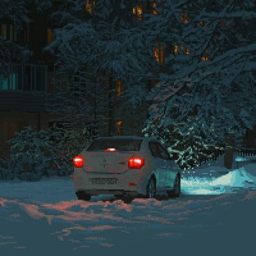 Car in a snowy yard