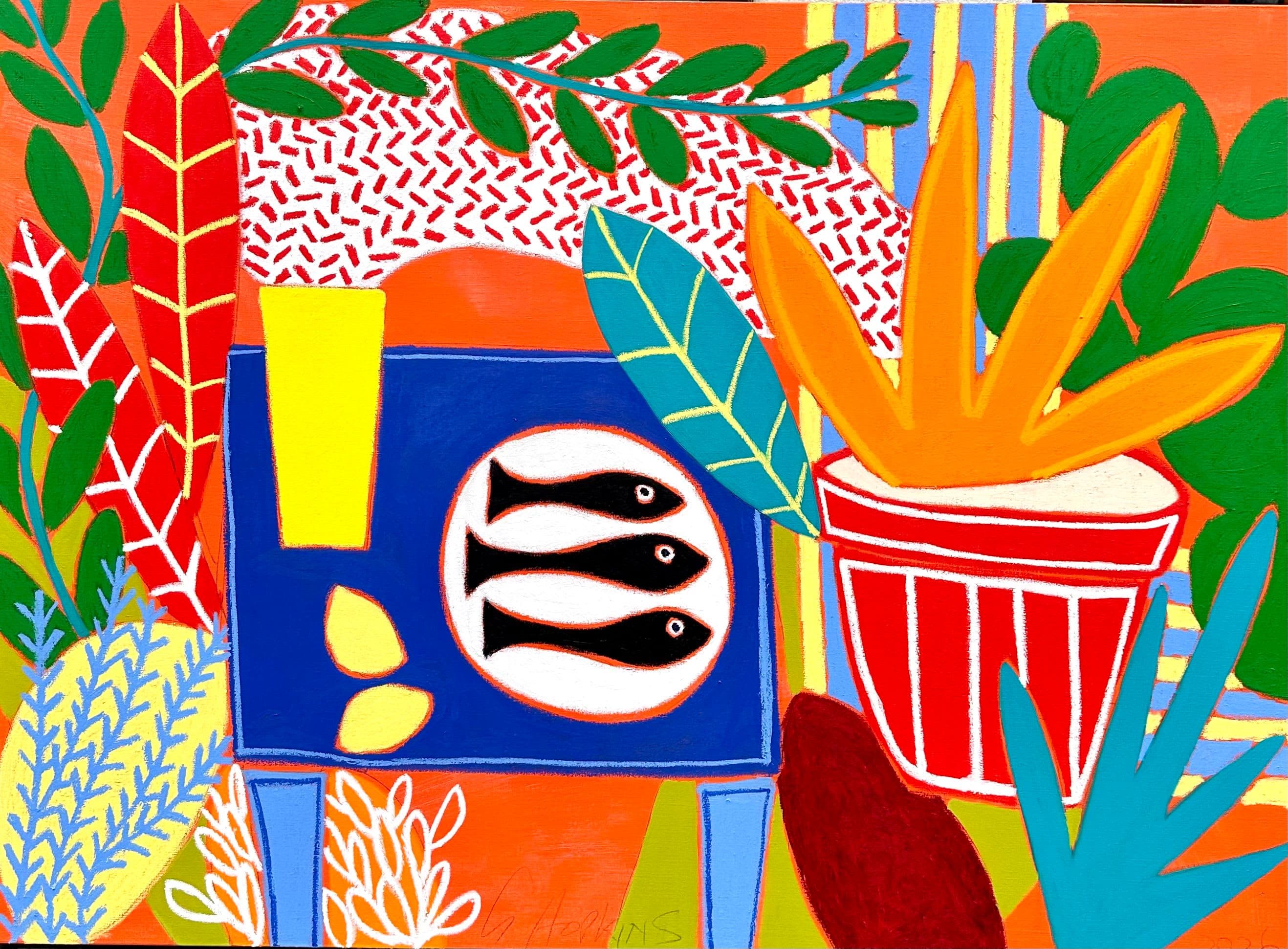 Blue table fish fantastic 180cm 130cm Oil